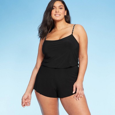 black swim romper