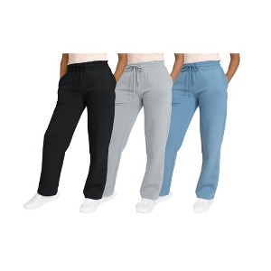 Blue Ice Women's Heavyweight Wide Leg Loose Fit Fleece Sweatpants-3 Pack - 1 of 3
