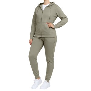 Galaxy By Harvic Women's Loose Fit Fleece-Lined Full Zip Up Hoodie & Jogger 2-Piece Set - 1 of 4