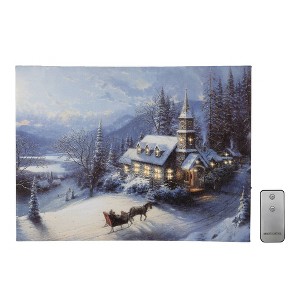 Lumabase Battery Operated Lighted Wall Art with Remote Control Winter Sleigh Ride - 1 of 4