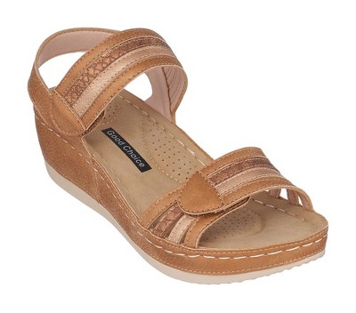 GC Shoes Darline Nude 10 Cross Strap Espadrille Comfort Slide Wedge Sandals