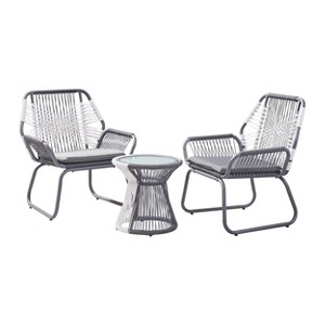 Christopher Knight Home Idaho Outdoor Rope Woven and Steel 3 Piece Chat Set with Cushion,Gray/White - 1 of 4