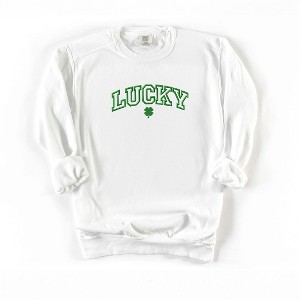 Simply Sage Market Women's  Garment Dyed Graphic Sweatshirt Embroidered Lucky Varsity Clover St. Patrick's Day - 1 of 3