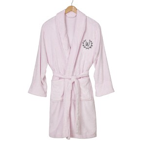 Personalization Mall Floral Wreath Embroidered Luxury Fleece Robes Pink - 1 of 3