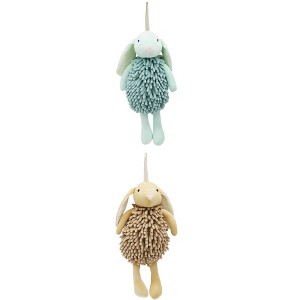 REGALWOVEN Cute Cartoon Rabbit Shape Fuzzy Ball Soft Absorbent Chenille Hand Towel 2 Pack 6" x 14" - 1 of 4