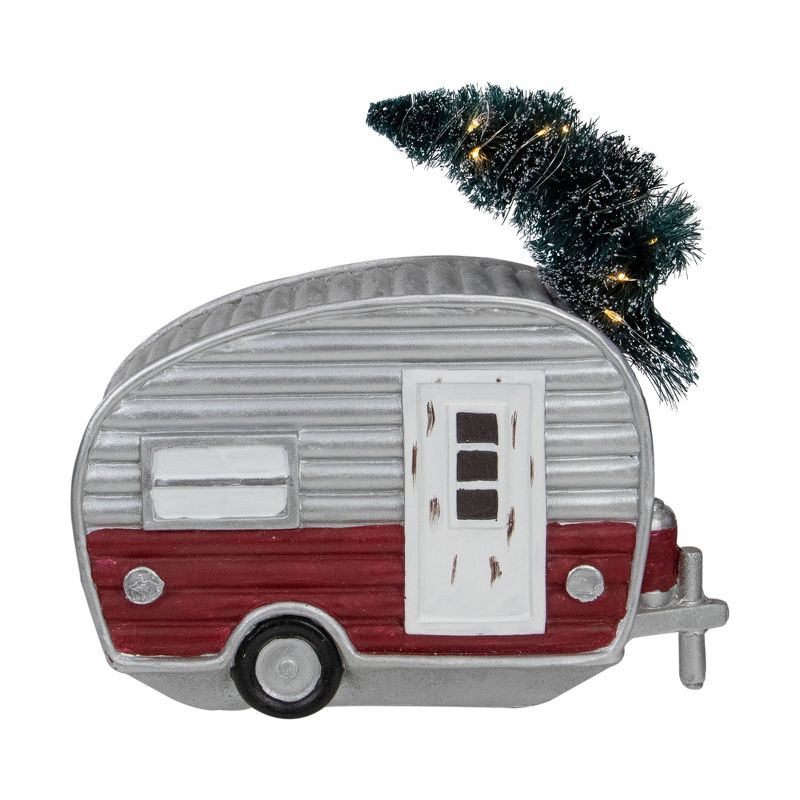 Northlight 8.5" LED Lighted Camper with Pine Bough Christmas Decoration, 1 of 5