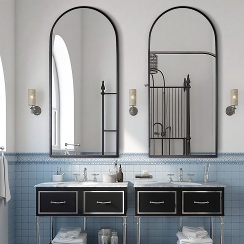 Dovelina Metal Frame Arch Wall Mirror Black Bathroom Vanity Mirror Set ...