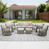 Buenhomino 9-Piece Outdoor Patio Set – PE Wicker Sofa, 4 Swivel Chairs, 2 Ottomans & 2 Tables, All-Weather Conversation Set with Cushions - 2 of 4