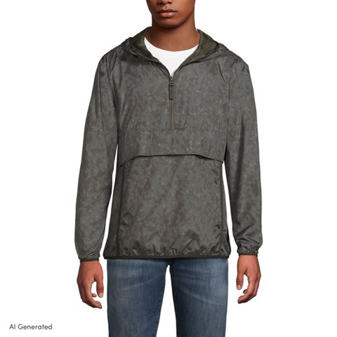 Lands' End Men's UPF 50 Anorak Windbreaker - 2X Large - Washed Expedition Green Camo