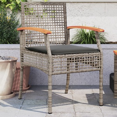 vidaXL Patio Chairs with Cushions 2 pcs Gray Poly Rattan Acacia Wood