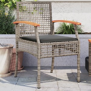 vidaXL Patio Chairs with Cushions 2 pcs Gray Poly Rattan Acacia Wood - 1 of 4