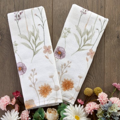 Floral Print Cotton Hand Towels, 2-Piece Set