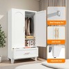 AENKYO 60 Tall Storage Wardrobe Cabinet with Drawer & Hanging Rod, 2-Door Storage Closet with Adjustable Shelf - White Wardrobe - 4 of 4