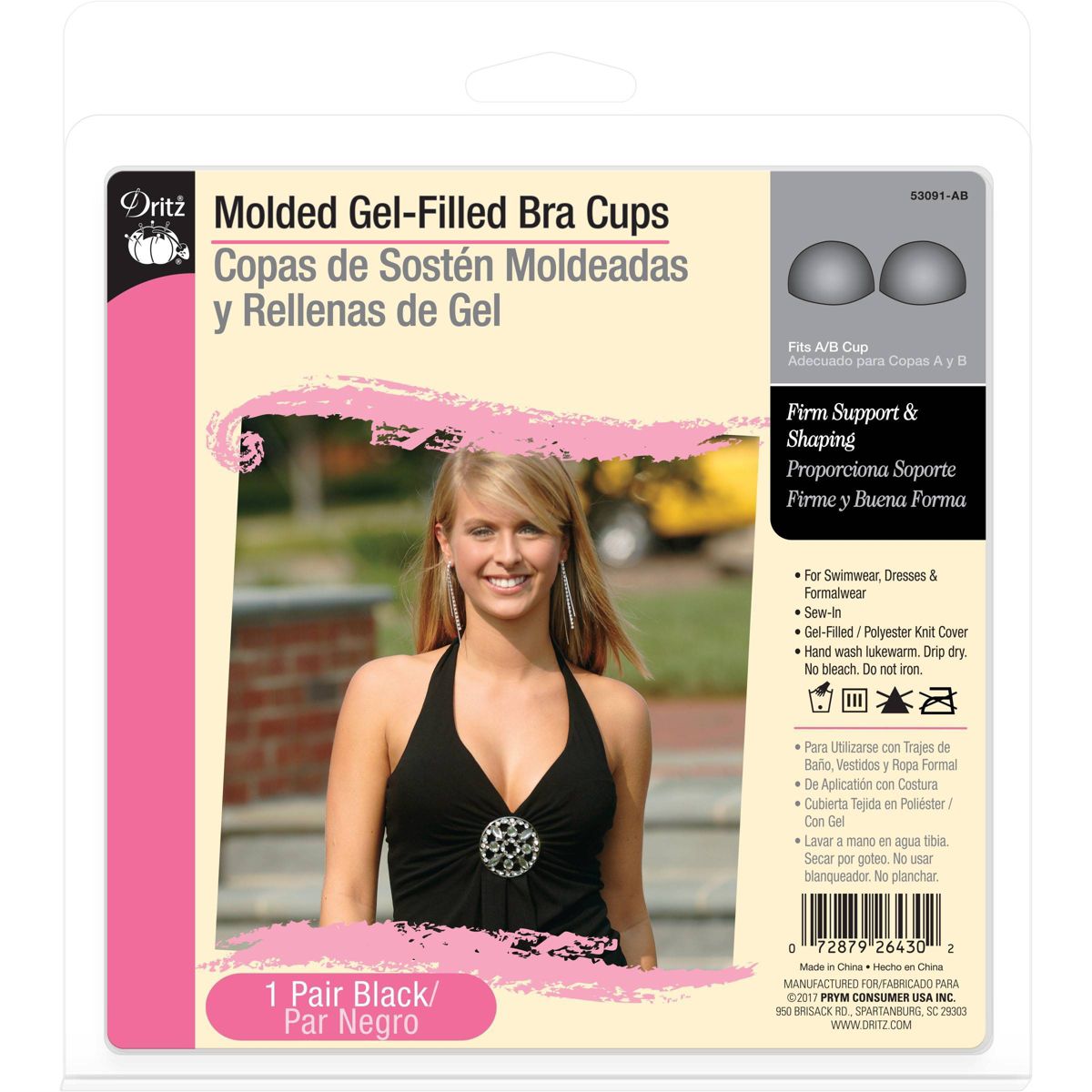 Dritz Molded Gel-Filled Adhesive Strapless Backless Bra Cups A/B Black: Sticky Bra Inserts, Seamless Nipple Covers