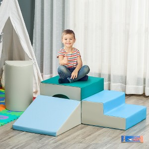 59.00"Qaba Foam Play Set for Toddlers and Children, Easy-to-clean 4 Piece Soft & Safe Kids Climbing Set for Crawling, Multicolor - 1 of 4