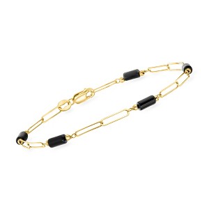 Ross-Simons Italian Onyx Station Paper Clip Link Bracelet in 18kt Yellow Gold - 1 of 3