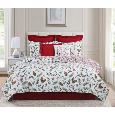 Jovie King Red Cotton Reversible Quilt Set
