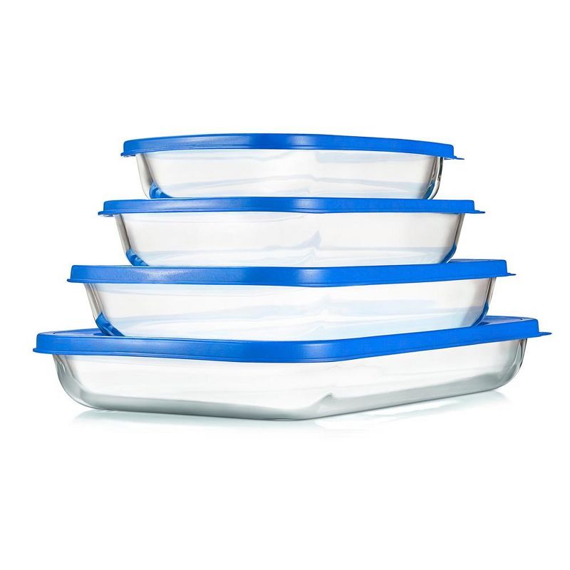 NutriChef 4 Sets Glass Bakeware - High Borosilicate Rectangular Glass Baking Dish w/ Blue BPA-Free Lids, Freezer-to-Oven Home Kitchen Bake Casserole, 1 of 5