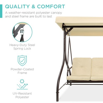 Ivory 3-Seat Outdoor Steel Canopy Swing Glider with Cushions