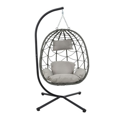 Skran Egg Chair with Stand Indoor Outdoor Swing Chair Patio Wicker Hanging Egg Chair Hanging Basket Chair with Stand