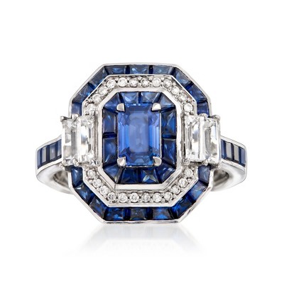 Ross-Simons 4.80 ct. t.w. Sapphire Ring With Diamond Accents in 14kt White Gold