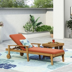 PAGED Patio Chaise Lounge Wooden Adjustable Recliner with Cushion and Armrests Elegant Lounge Chair for Garden, Poolside - 1 of 4