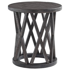 Sharzane Round End Table Taupe: Distressed Wood Accent, Transitional Design - Signature Design by Ashley - 1 of 4