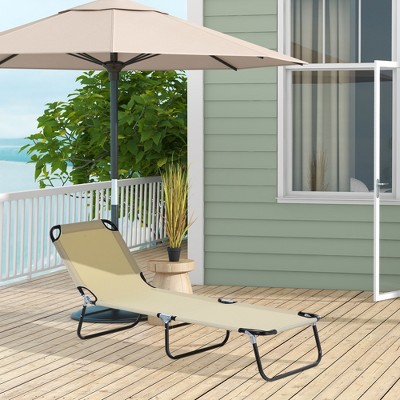 Beige Foldable Outdoor Chaise Lounge Chair with Steel Frame