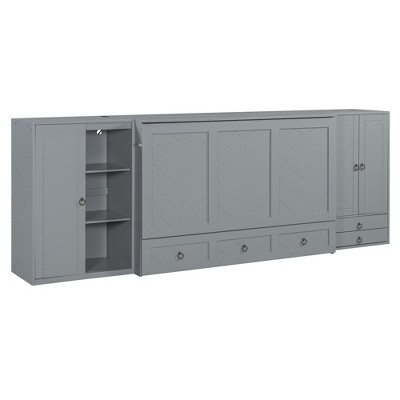 TiramisuBest Queen Size Murphy Bed with USB Port - Gray Particle Design