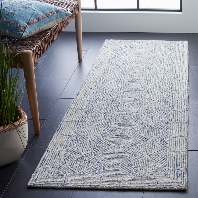 Blue and Ivory Hand-Tufted Wool Runner Rug