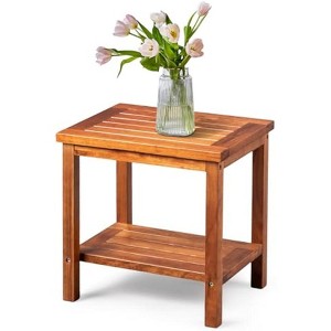 VINGLI 2-Tier Solid Wood Outdoor Side Table, Weather-Resistant Patio End Accent Table Wooden Coffee Table for Garden, Balcony, Porch - 1 of 4
