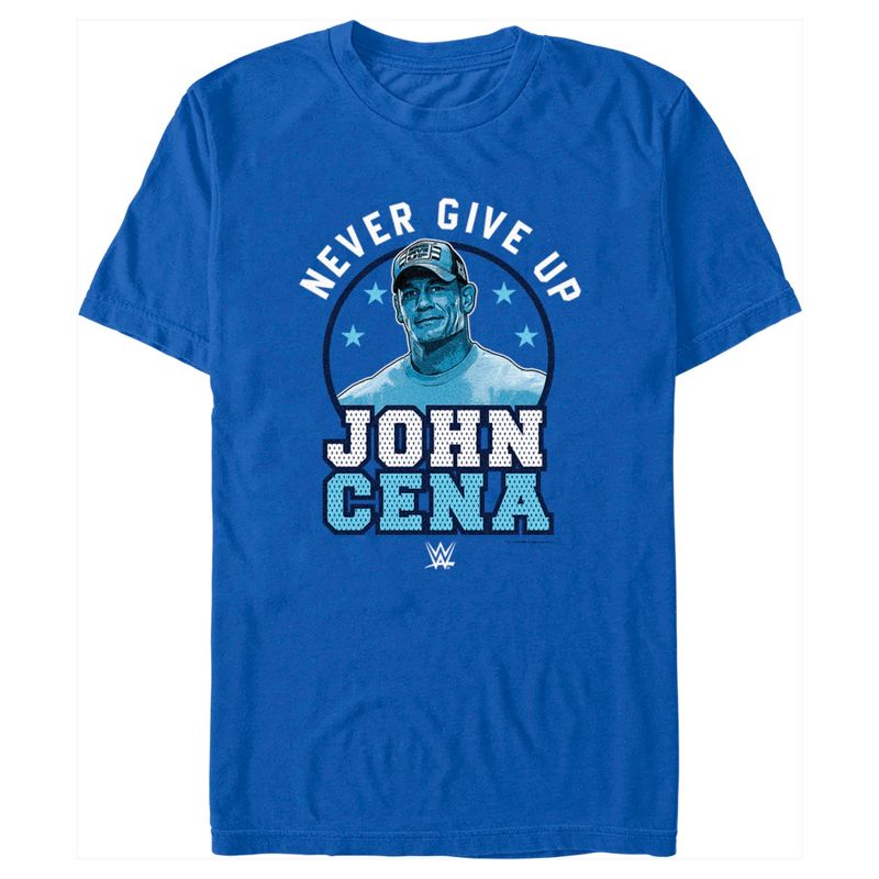 Men's WWE John Cena Never Give Up Blue Logo T-Shirt, 1 of 5