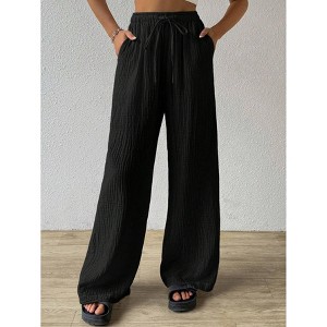 Women's Summer Casual High Waisted Palazzo Pants Wide Leg Trousers with Pockets Long Lounge Pant Spring Fall - 1 of 4