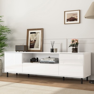 VYNXARIA High Gloss Modern TV Console with Storage Shelves in Cloud White