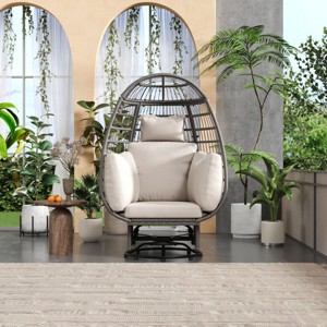 Outdoor Swivel Chair With Cushions, Egg Chair Wicker With Rocking Function, Outdoor Accent Chair, Egg Chair With Stand-Cuddlewood - 1 of 4