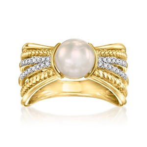 Ross-Simons 7.5-8mm Cultured Pearl Multi-Row Ring With .11 ct. t.w. Diamonds in 18kt Gold Over Sterling - 1 of 4