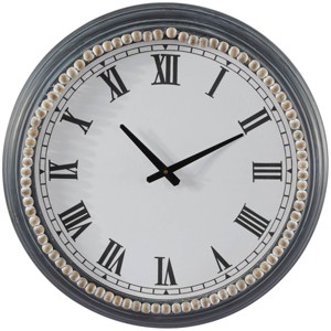 23"x23" Metal Wall Clock with Beaded Accents White - Olivia & May: Silent Mechanism, Roman Numerals, Iron Frame - 1 of 4