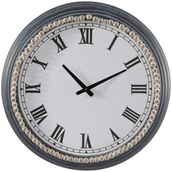 23"x23" Metal Wall Clock with Beaded Accents White - Olivia & May