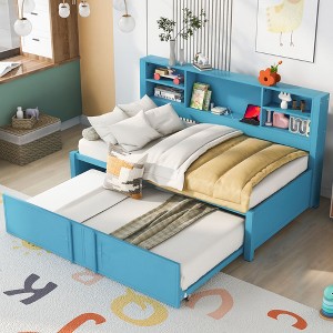 PAGED Twin Size Upholstered Daybed Wooden Bed Frame with Cat Ears Shaped Headboard for Bedroom and Living - 1 of 4