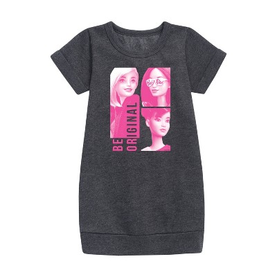 - Barbie - Be Original Squares Graphic Short Sleeve Fleece Dress