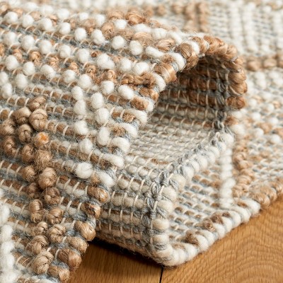 Ivory and Natural Handwoven Geometric Wool Area Rug 3' x 5'