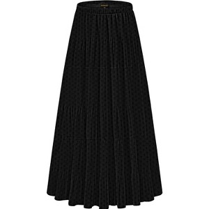 Women's Chiffon High Waist Pleated Maxi Skirt - Flowy A-Line Flared Long Skirt Black Dot - 1 of 4