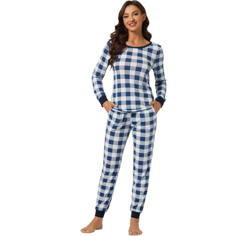 cheibear Women's Soft Long Sleeves Winter Lounge Plaid Pajamas Sets, 1 of 6