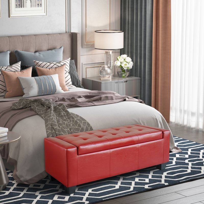 HOMCOM 51" Faux Leather Rectangular Tufted Storage Ottoman - Bright Red, 3 of 9