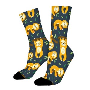 Cute Brown Sloth Women Printed Crew Socks Funny Funky Socks Soft Polyester Novelty Gifts for Artists Men - 1 of 1