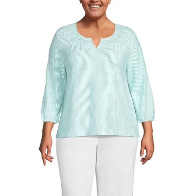 Lands' End Women's 3/4 Sleeve Slub Notch Neck Top