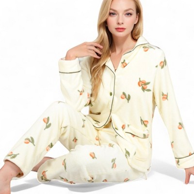 Anna-Kaci Lounge Women's Fruit Print 2-Piece Pajama Set with Soft Plush Fabric and Piping Trim Details