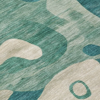 HomeRoots 8' X 10' Teal Blue Ivory And Beige Abstract Washable Indoor Outdoor Area Rug
