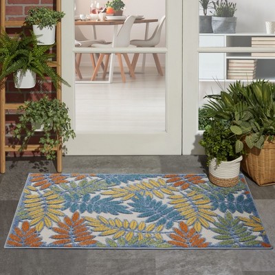 Aloha Ivory Multi-Color Leaf Pattern Indoor/Outdoor Rug 2'8" x 4'