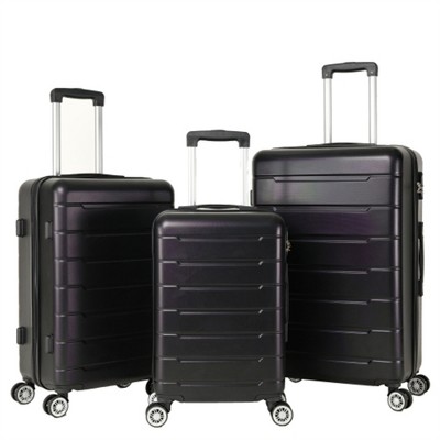 BEAFUP Retractable Luggage Compartment with a Lightweight and Durable Hard Shell, Rotating Wheels, Password Lock, 3-piece Set, Black